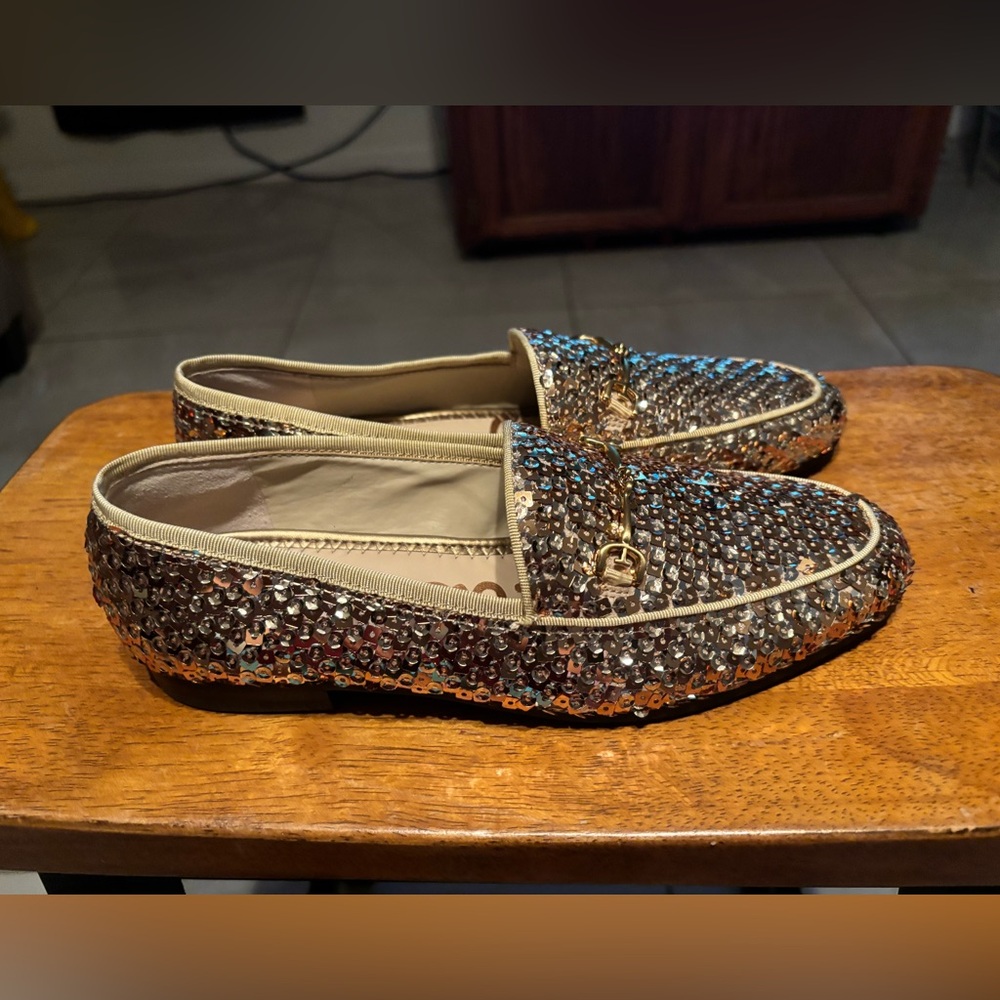 Sam Elderman gold  Sequin Loafers - Picture 2 of 5